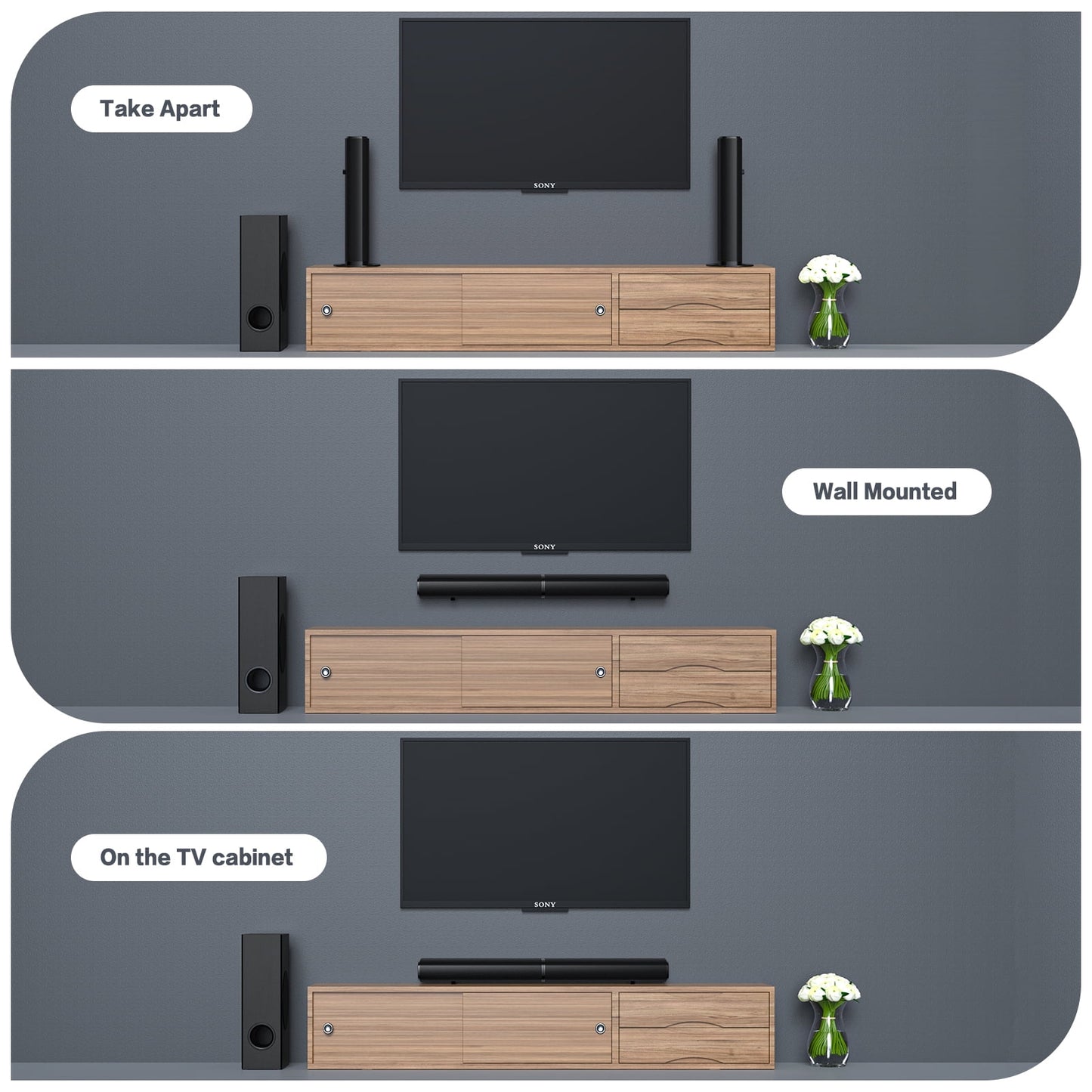 4.1Ch Soundbar with Subwoofer, 120W Separable Sound Bar for TV with 4 Drivers, Usb/Aux/Coaxial/Optical/Hdmi/Bluetooth Connect