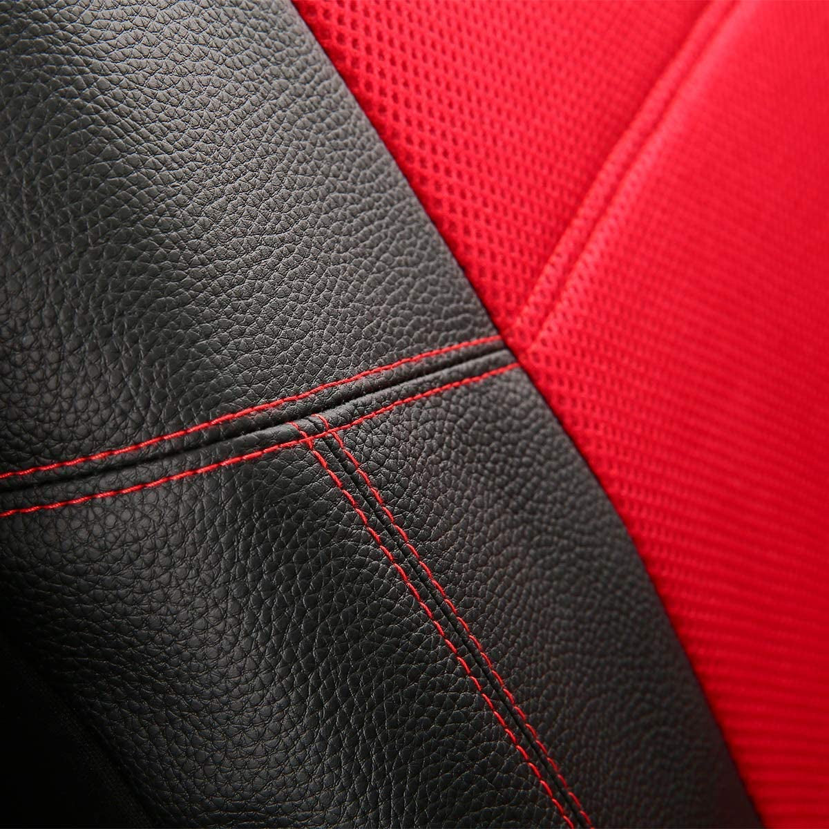 Leather and Mesh Car Seat Cover Full Set in 9Pcs Universal Fit for Cars Trucks Vans & Suvs Airbag Compatible (Red)