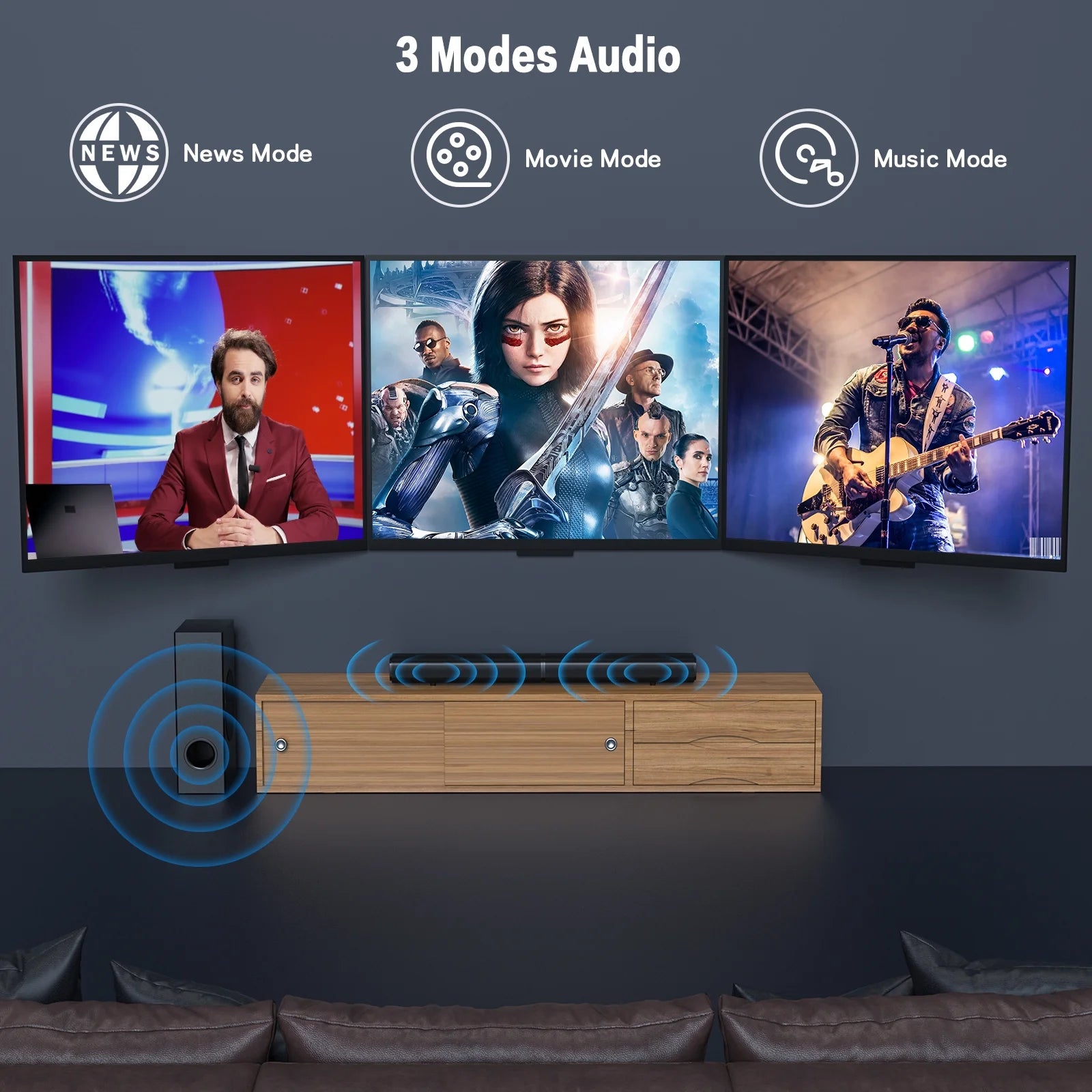 4.1Ch Soundbar with Subwoofer, 120W Separable Sound Bar for TV with 4 Drivers, Usb/Aux/Coaxial/Optical/Hdmi/Bluetooth Connect