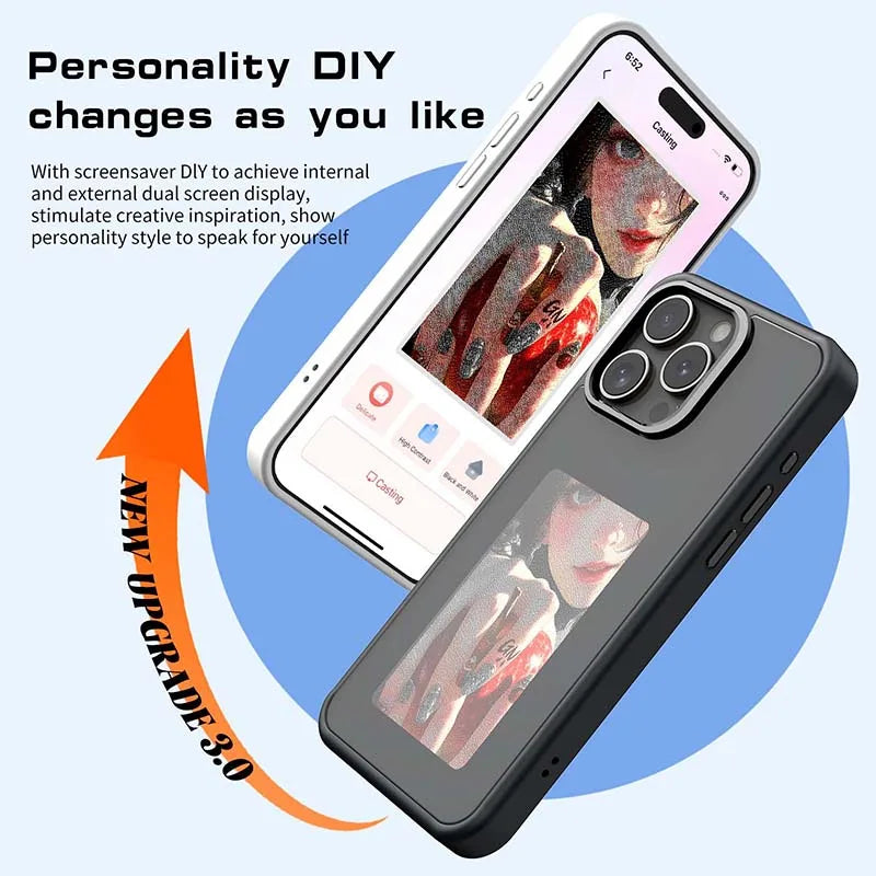 New-Tech NFC Function Phone Case for  15 14 13 Pro Max DIY Cases E Ink Screen Phone Cover Cartoon Girl Fundas Battery Free