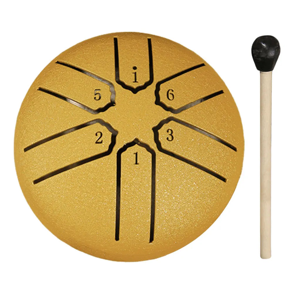 3 Inches 6 Tones Steel Tongue Drum Outdoors Rain Drum Instrument Mini Hand Drum Ethereal Drum Sticks Percussion Drum Accessories