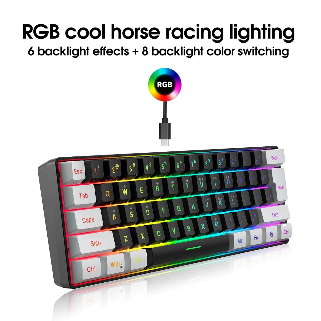 Gaming Keyboard, Quiet Wired Computer Keyboard USB Wired 61-Key Gaming Keypad Ergonomic Streamlined Design Keyboard