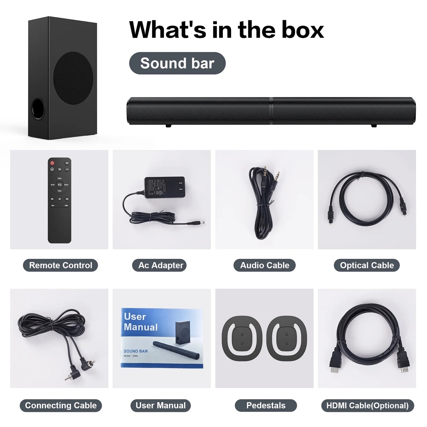 4.1Ch Soundbar with Subwoofer, 120W Separable Sound Bar for TV with 4 Drivers, Usb/Aux/Coaxial/Optical/Hdmi/Bluetooth Connect