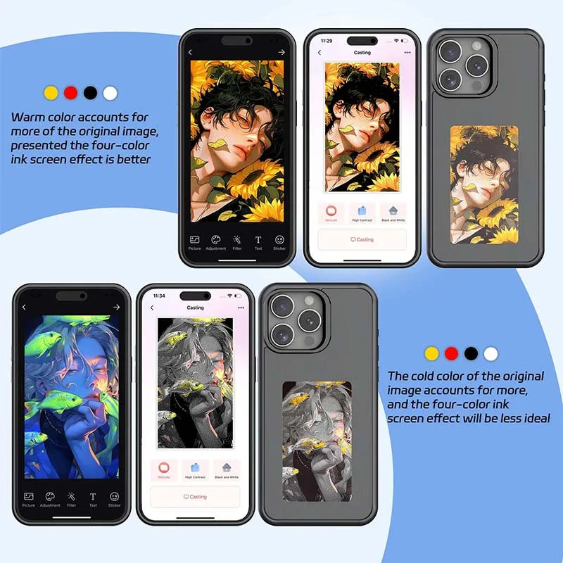 New-Tech NFC Function Phone Case for  15 14 13 Pro Max DIY Cases E Ink Screen Phone Cover Cartoon Girl Fundas Battery Free