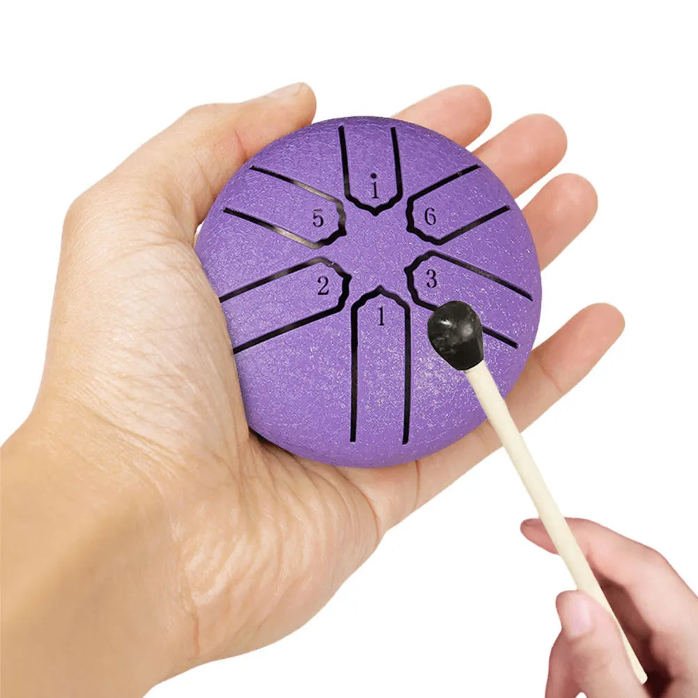 3 Inches 6 Tones Steel Tongue Drum Outdoors Rain Drum Instrument Mini Hand Drum Ethereal Drum Sticks Percussion Drum Accessories