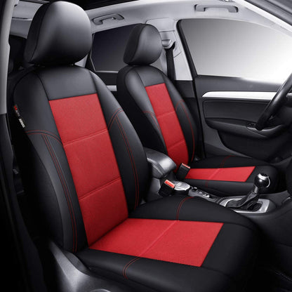 Leather and Mesh Car Seat Cover Full Set in 9Pcs Universal Fit for Cars Trucks Vans & Suvs Airbag Compatible (Red)