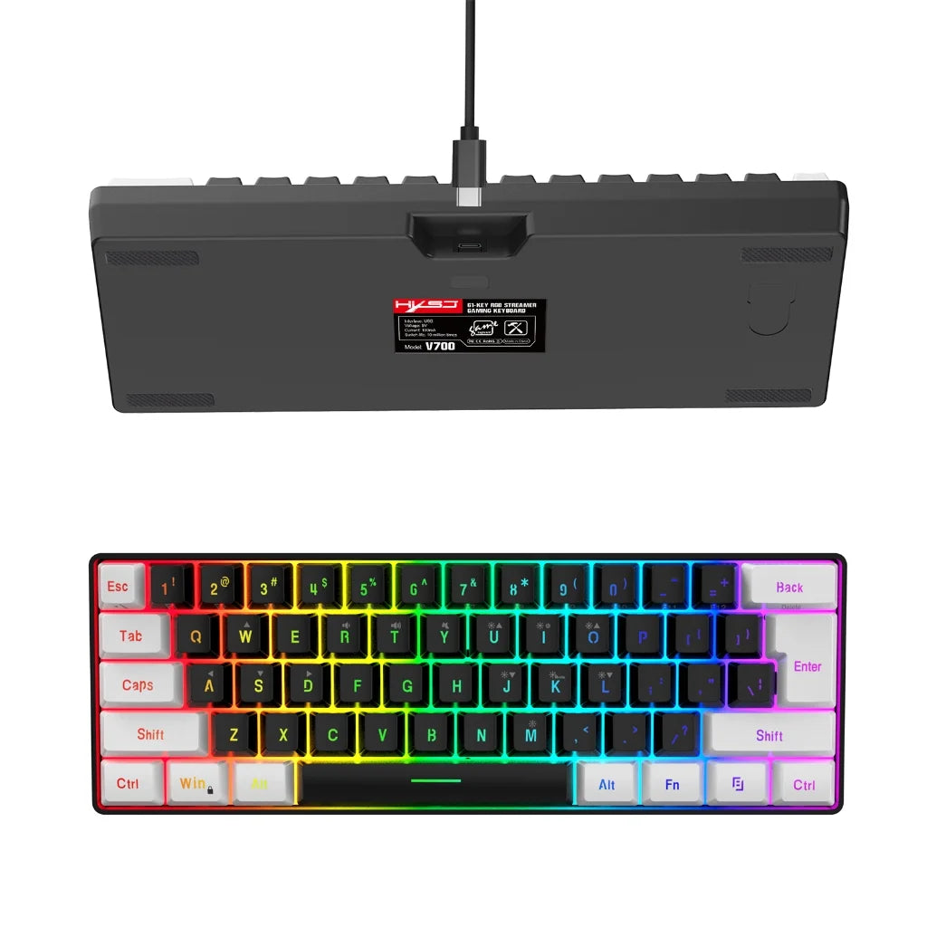 Gaming Keyboard, Quiet Wired Computer Keyboard USB Wired 61-Key Gaming Keypad Ergonomic Streamlined Design Keyboard