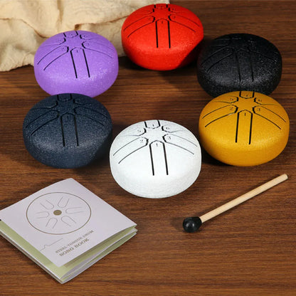 3 Inches 6 Tones Steel Tongue Drum Outdoors Rain Drum Instrument Mini Hand Drum Ethereal Drum Sticks Percussion Drum Accessories