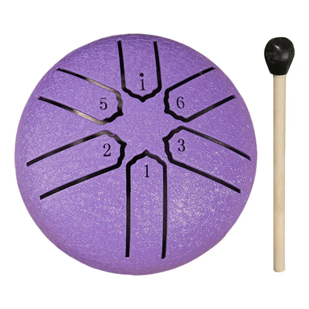 3 Inches 6 Tones Steel Tongue Drum Outdoors Rain Drum Instrument Mini Hand Drum Ethereal Drum Sticks Percussion Drum Accessories