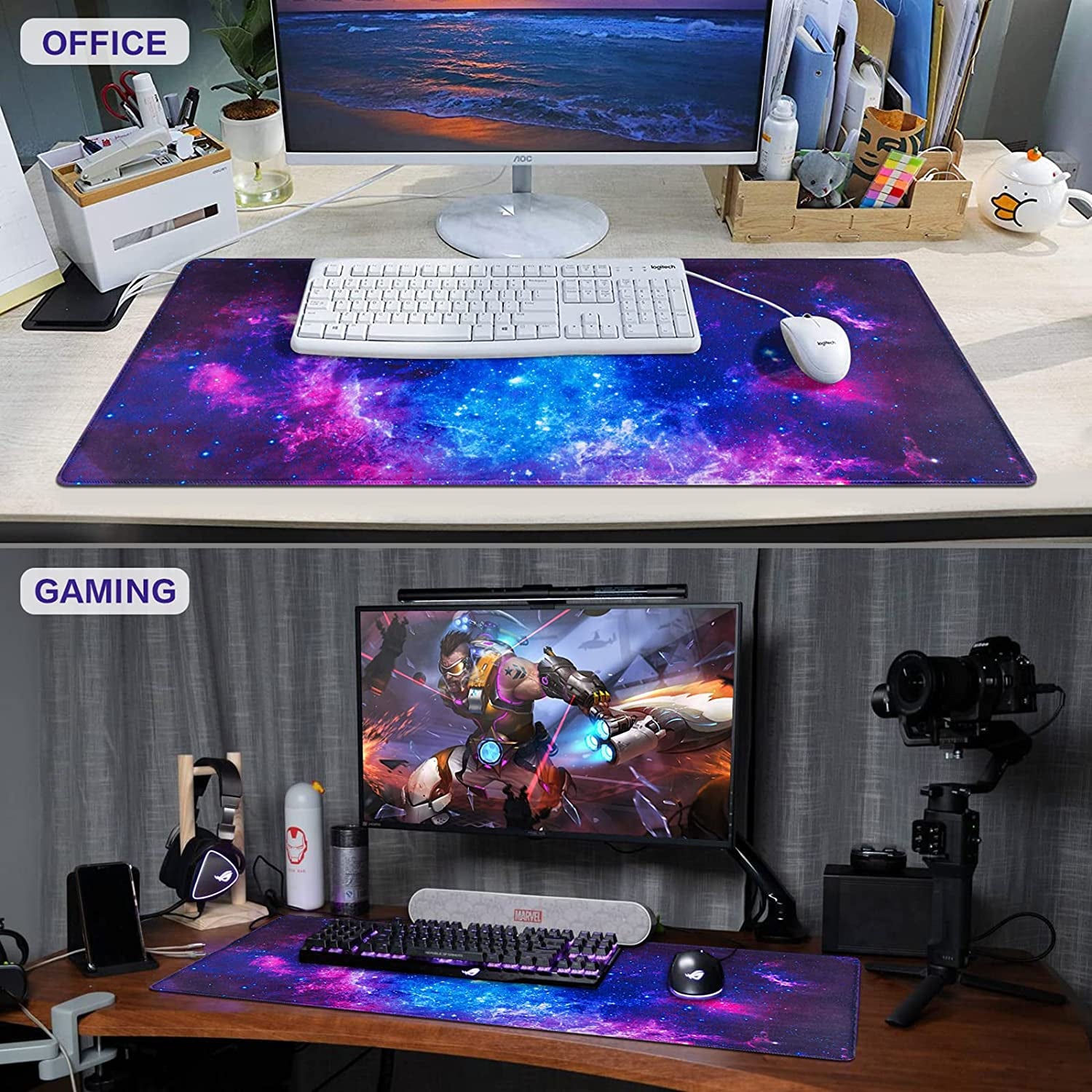 Gaming Mouse Pad, Large Mouse Pad for Desk, 31.5X15.7Inch Mouse Pad for Home Office Gaming Work-Blue Galaxy